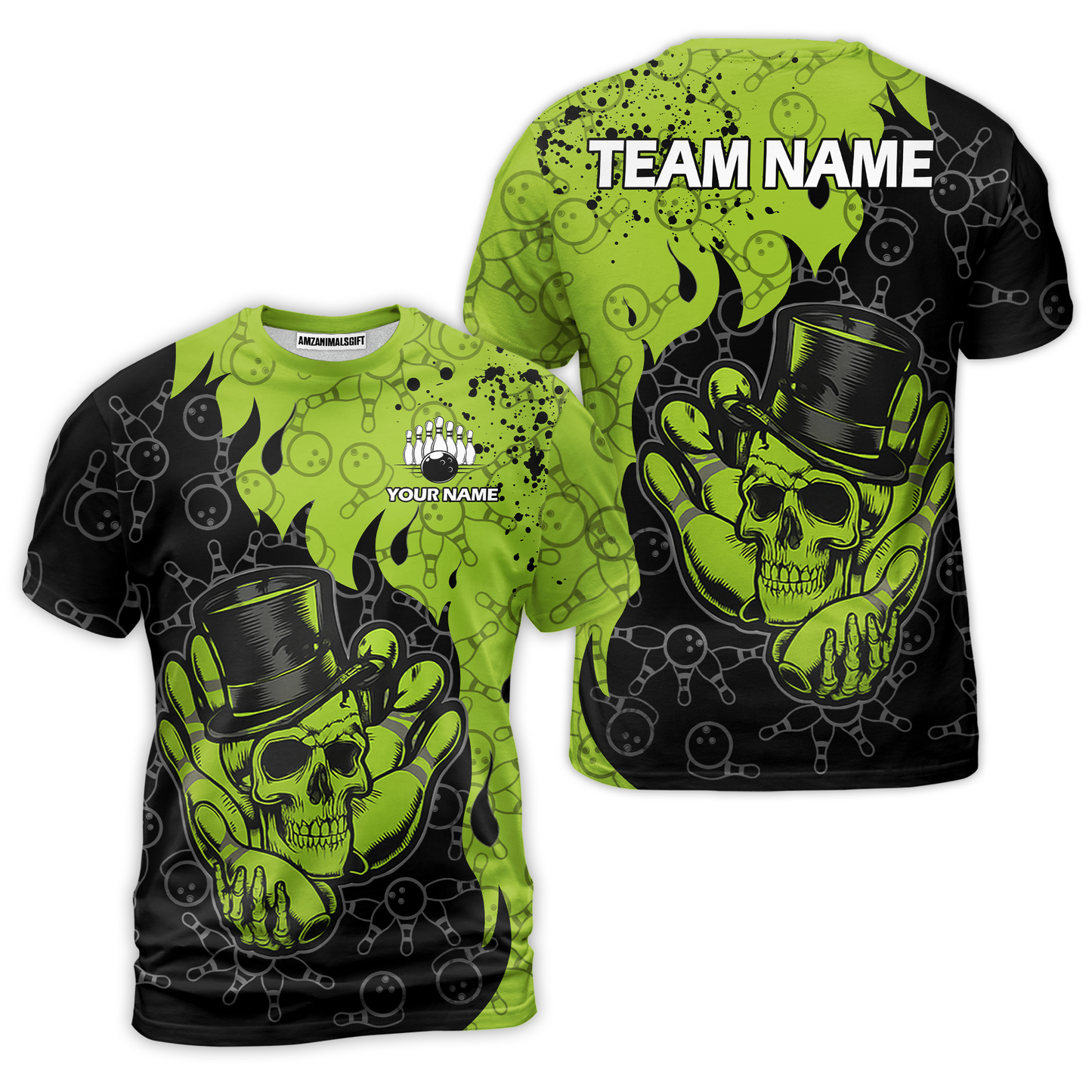Custom Bowling Team Shirt – Skull Bowling Pattern Multicolor Personalized Jersey Bowling Uniform For League Players