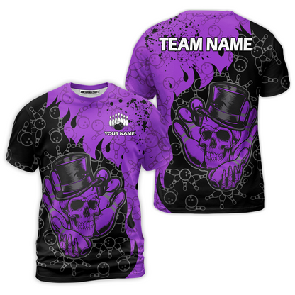 Custom Bowling Team Shirt – Skull Bowling Pattern Multicolor Personalized Jersey Bowling Uniform For League Players