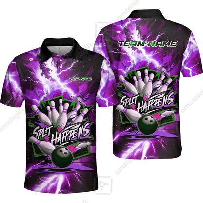 Custom Bowling Team Jersey, Split Happens - Electric Lightning, Bowling Uniforms, Personalize Name And Team Name