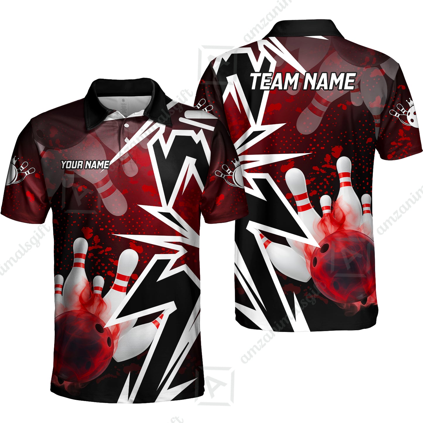 Customized Bowling Polo, Bowling And Pins Smoke Multicolor Option Customized Name And Team Zipper Polo Jerseys Shirts