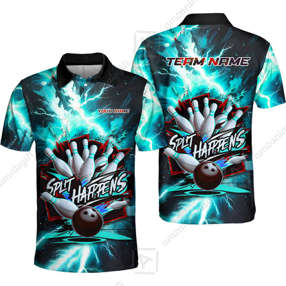 Custom Bowling Team Jersey, Split Happens - Electric Lightning, Bowling Uniforms, Personalize Name And Team Name