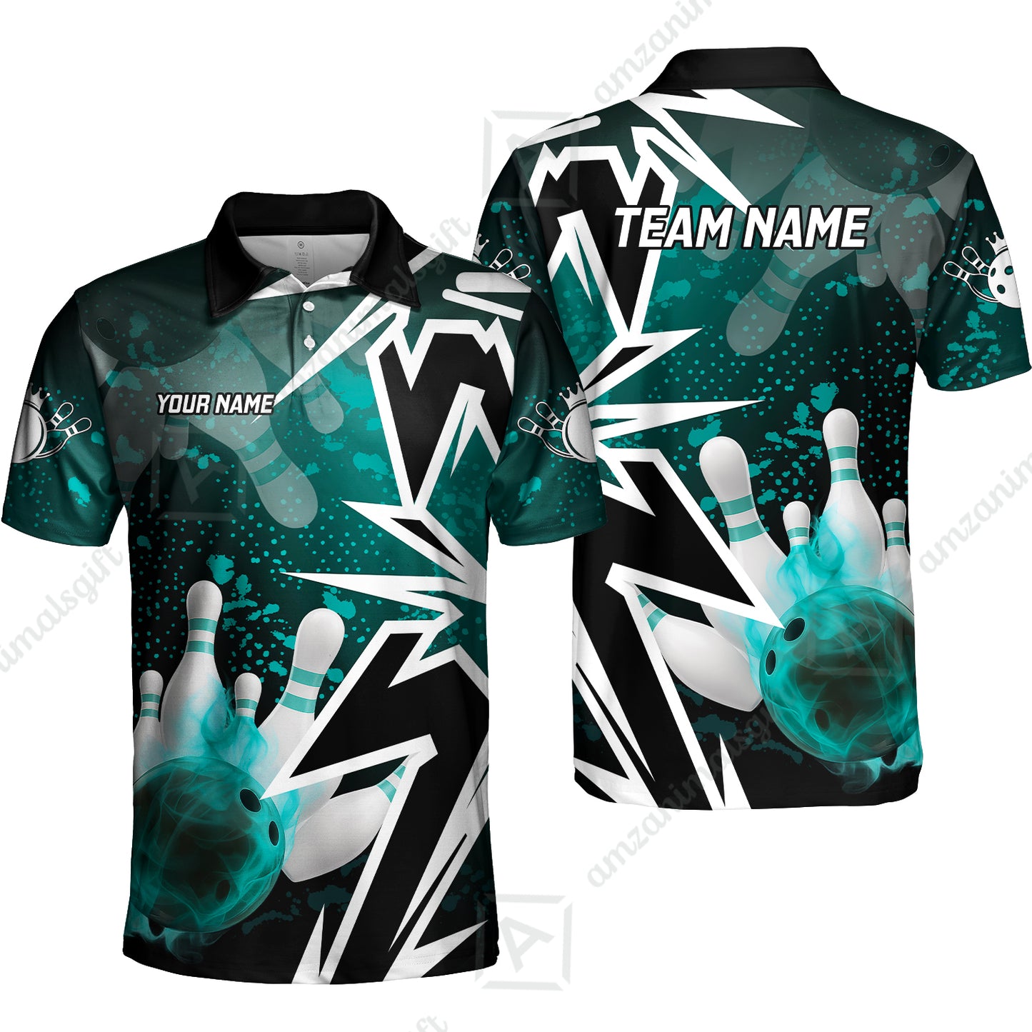 Customized Bowling Polo, Bowling And Pins Smoke Multicolor Option Customized Name And Team Zipper Polo Jerseys Shirts
