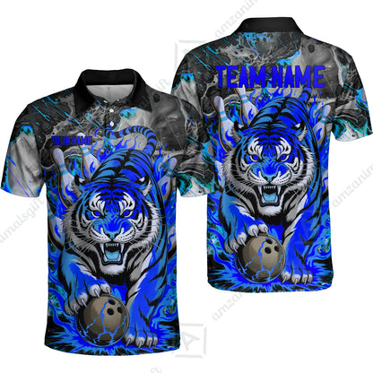 Custom Bowling Team Jersey, Tiger Gripping A Bowling Ball, Bowling Uniforms, Personalize Name And Team Name