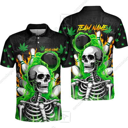Customized Bowling Jersey, Maple Leaves With Skeleton And Flame Pins, Uniform Bowling - Personalized Name And Team Name