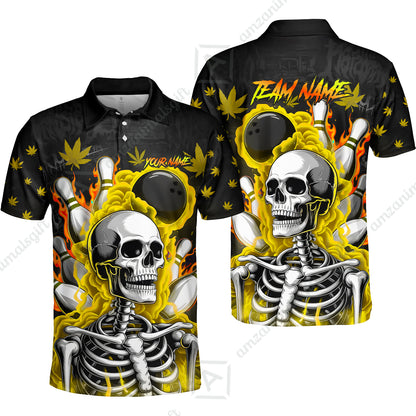 Customized Bowling Jersey, Maple Leaves With Skeleton And Flame Pins, Uniform Bowling - Personalized Name And Team Name