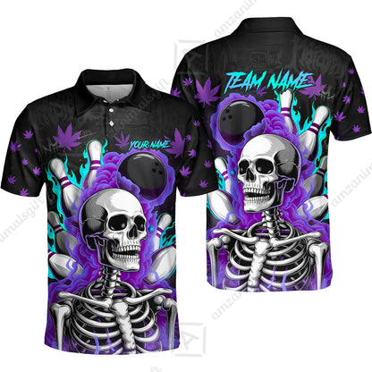 Customized Bowling Jersey, Maple Leaves With Skeleton And Flame Pins, Uniform Bowling - Personalized Name And Team Name