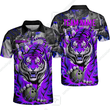 Custom Bowling Team Jersey, Tiger Gripping A Bowling Ball, Bowling Uniforms, Personalize Name And Team Name