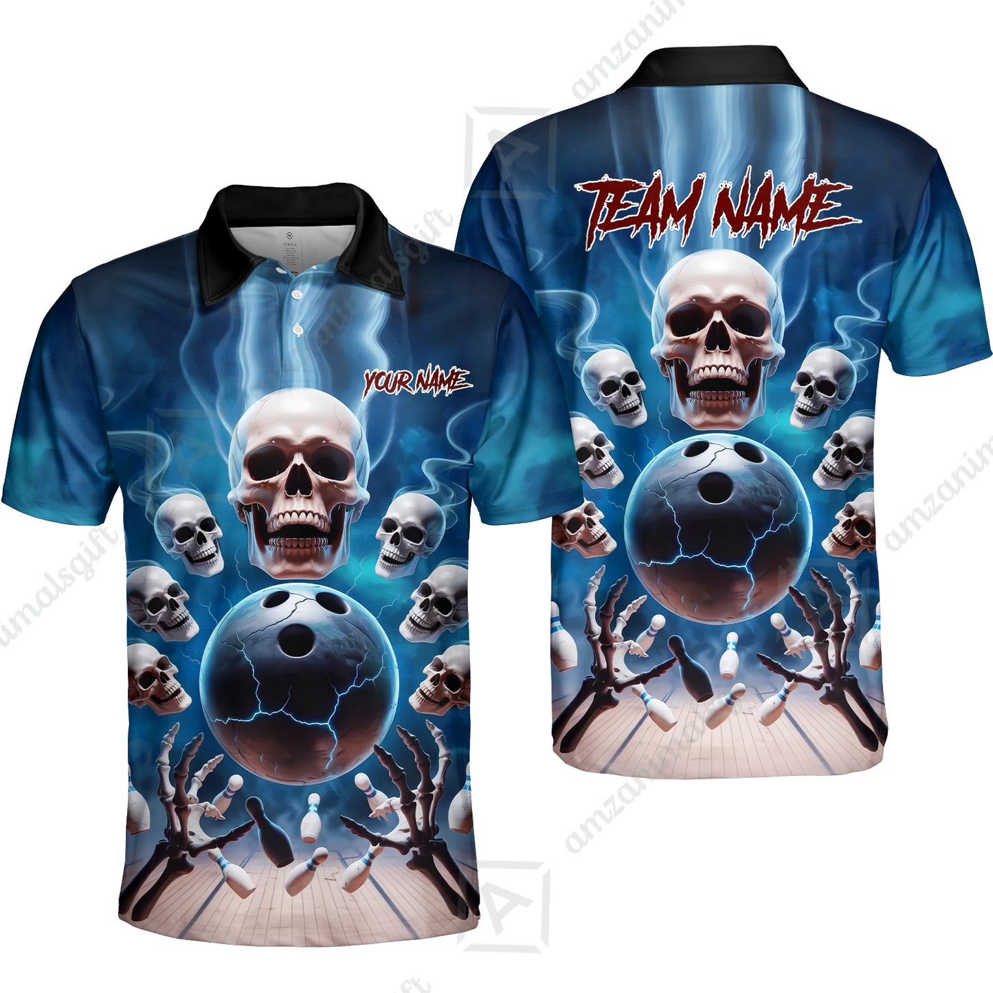 Custom Dark Fantasy Skeleton Bowling Team Jersey, Bowling Uniforms, Personalize Name And Team Name
