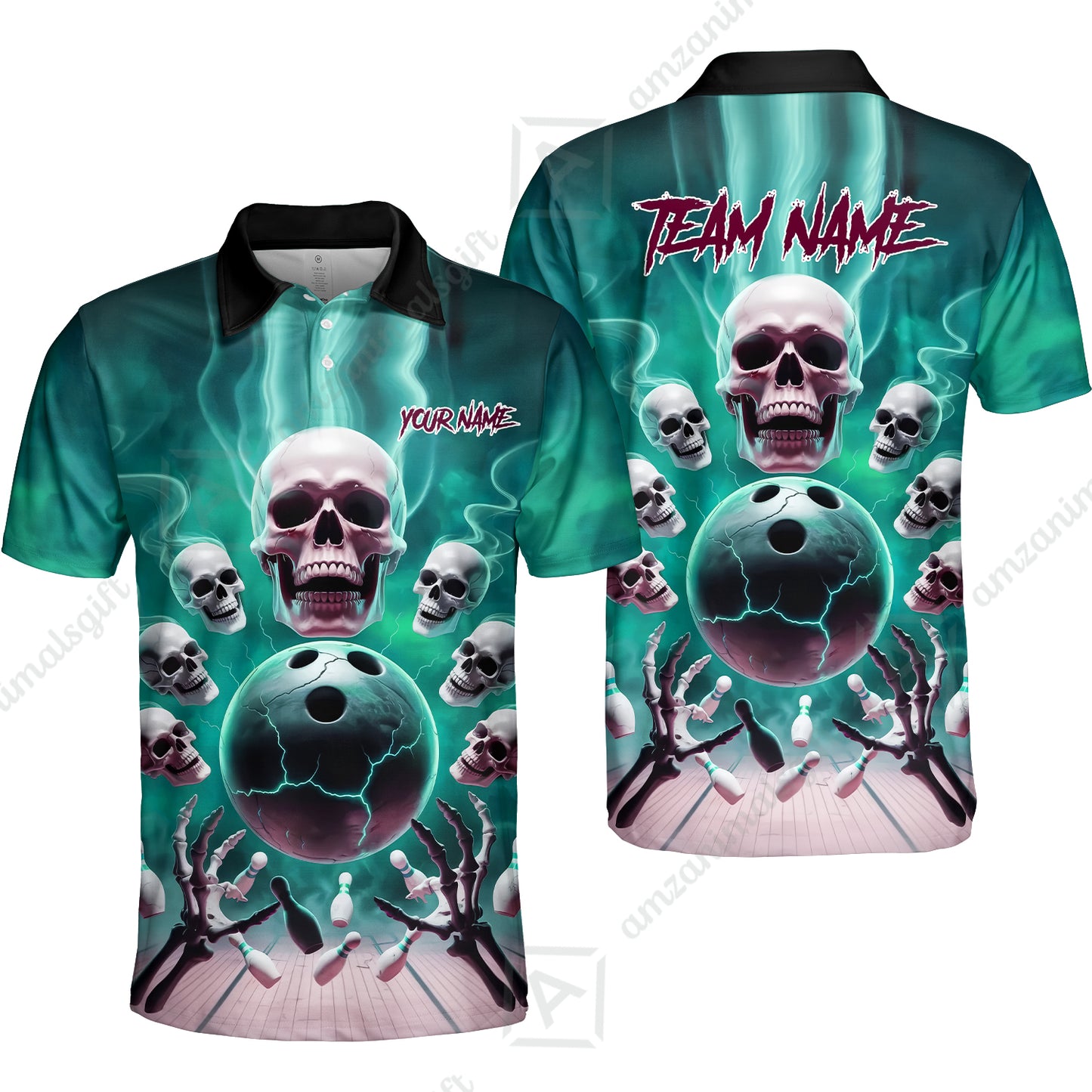 Custom Dark Fantasy Skeleton Bowling Team Jersey, Bowling Uniforms, Personalize Name And Team Name