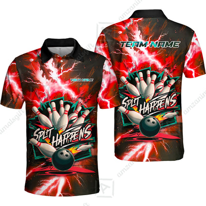 Custom Bowling Team Jersey, Split Happens - Electric Lightning, Bowling Uniforms, Personalize Name And Team Name