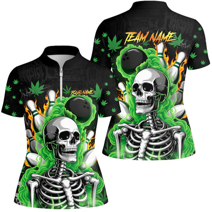 Customized Bowling Jersey, Maple Leaves With Skeleton And Flame Pins, Uniform Bowling - Personalized Name And Team Name