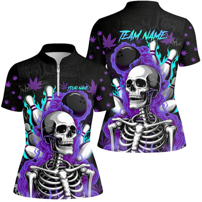Customized Bowling Jersey, Maple Leaves With Skeleton And Flame Pins, Uniform Bowling - Personalized Name And Team Name