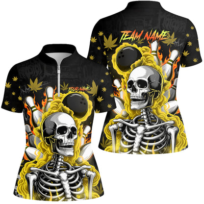 Customized Bowling Jersey, Maple Leaves With Skeleton And Flame Pins, Uniform Bowling - Personalized Name And Team Name