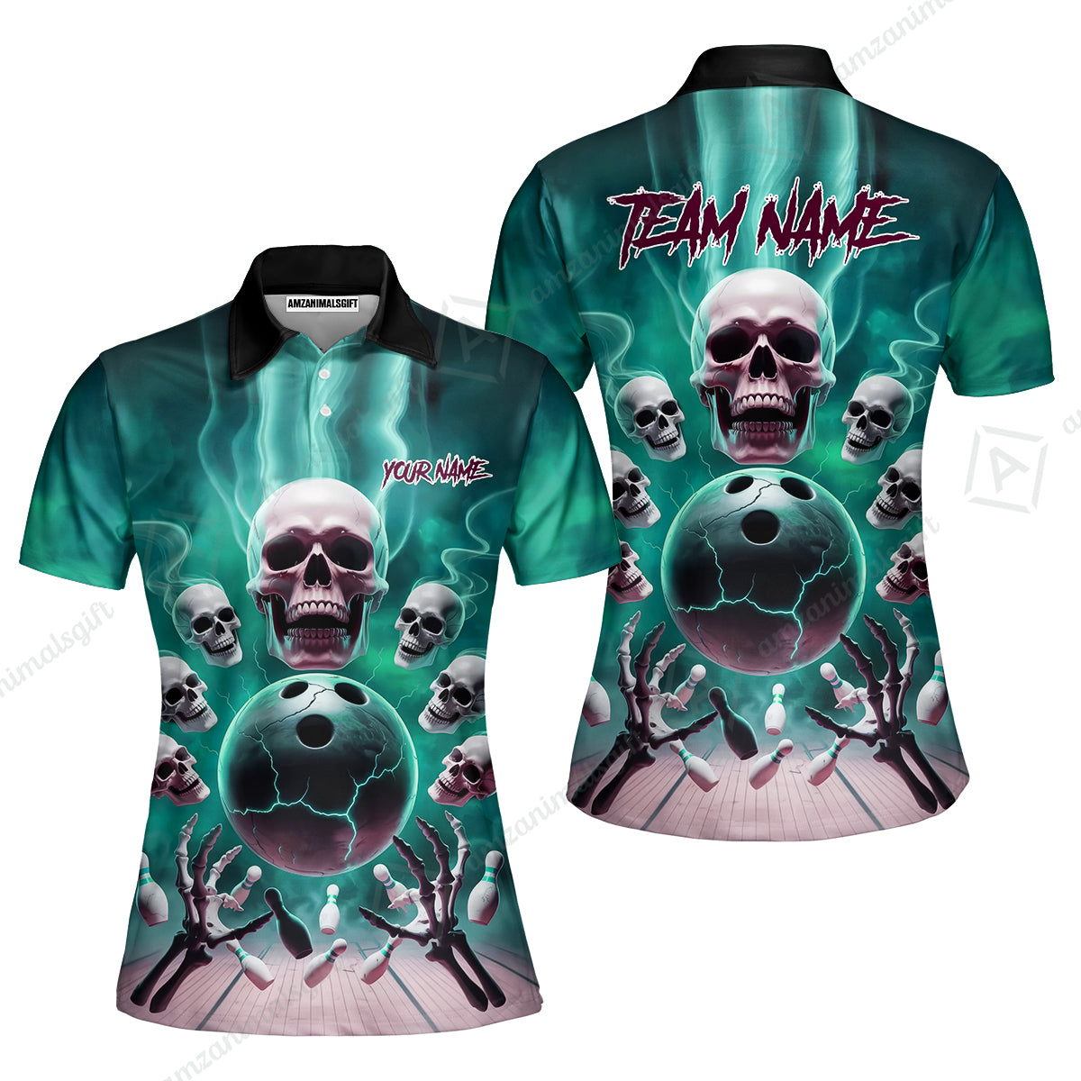 Custom Dark Fantasy Skeleton Bowling Team Jersey, Bowling Uniforms, Personalize Name And Team Name