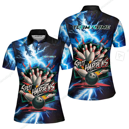 Custom Bowling Team Jersey, Split Happens - Electric Lightning, Bowling Uniforms, Personalize Name And Team Name
