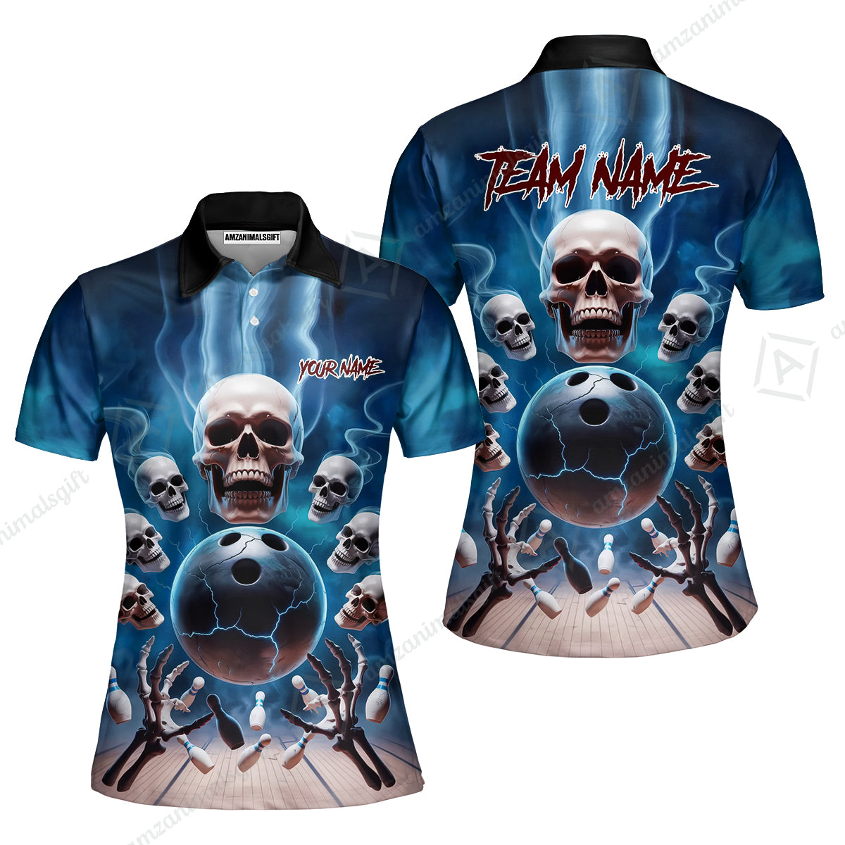 Custom Dark Fantasy Skeleton Bowling Team Jersey, Bowling Uniforms, Personalize Name And Team Name