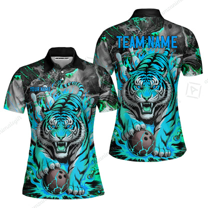 Custom Bowling Team Jersey, Tiger Gripping A Bowling Ball, Bowling Uniforms, Personalize Name And Team Name