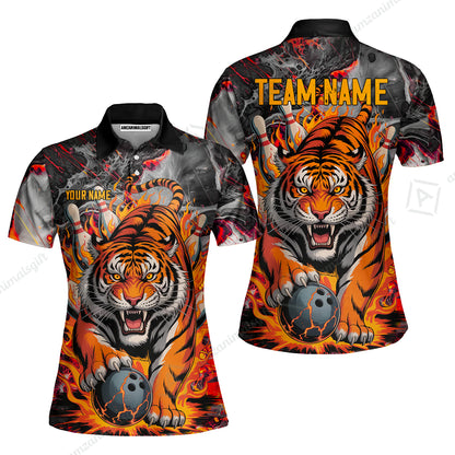 Custom Bowling Team Jersey, Tiger Gripping A Bowling Ball, Bowling Uniforms, Personalize Name And Team Name