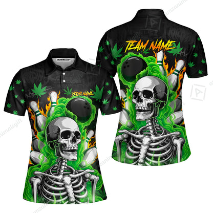 Customized Bowling Jersey, Maple Leaves With Skeleton And Flame Pins, Uniform Bowling - Personalized Name And Team Name