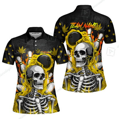 Customized Bowling Jersey, Maple Leaves With Skeleton And Flame Pins, Uniform Bowling - Personalized Name And Team Name