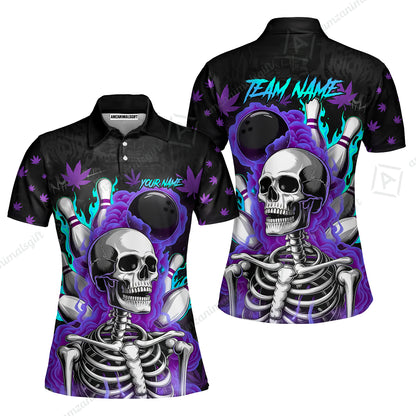 Customized Bowling Jersey, Maple Leaves With Skeleton And Flame Pins, Uniform Bowling - Personalized Name And Team Name
