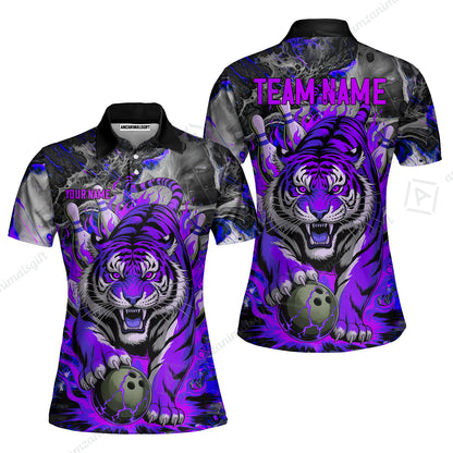 Custom Bowling Team Jersey, Tiger Gripping A Bowling Ball, Bowling Uniforms, Personalize Name And Team Name