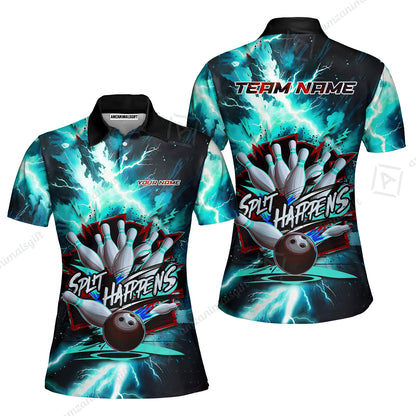 Custom Bowling Team Jersey, Split Happens - Electric Lightning, Bowling Uniforms, Personalize Name And Team Name