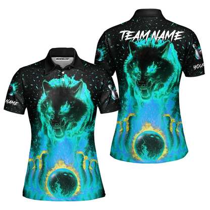 Customized Bowling Jersey, Glowing Wolf with Fiery Bowling Pins , Uniform Bowling - Personalized Name And Team Name