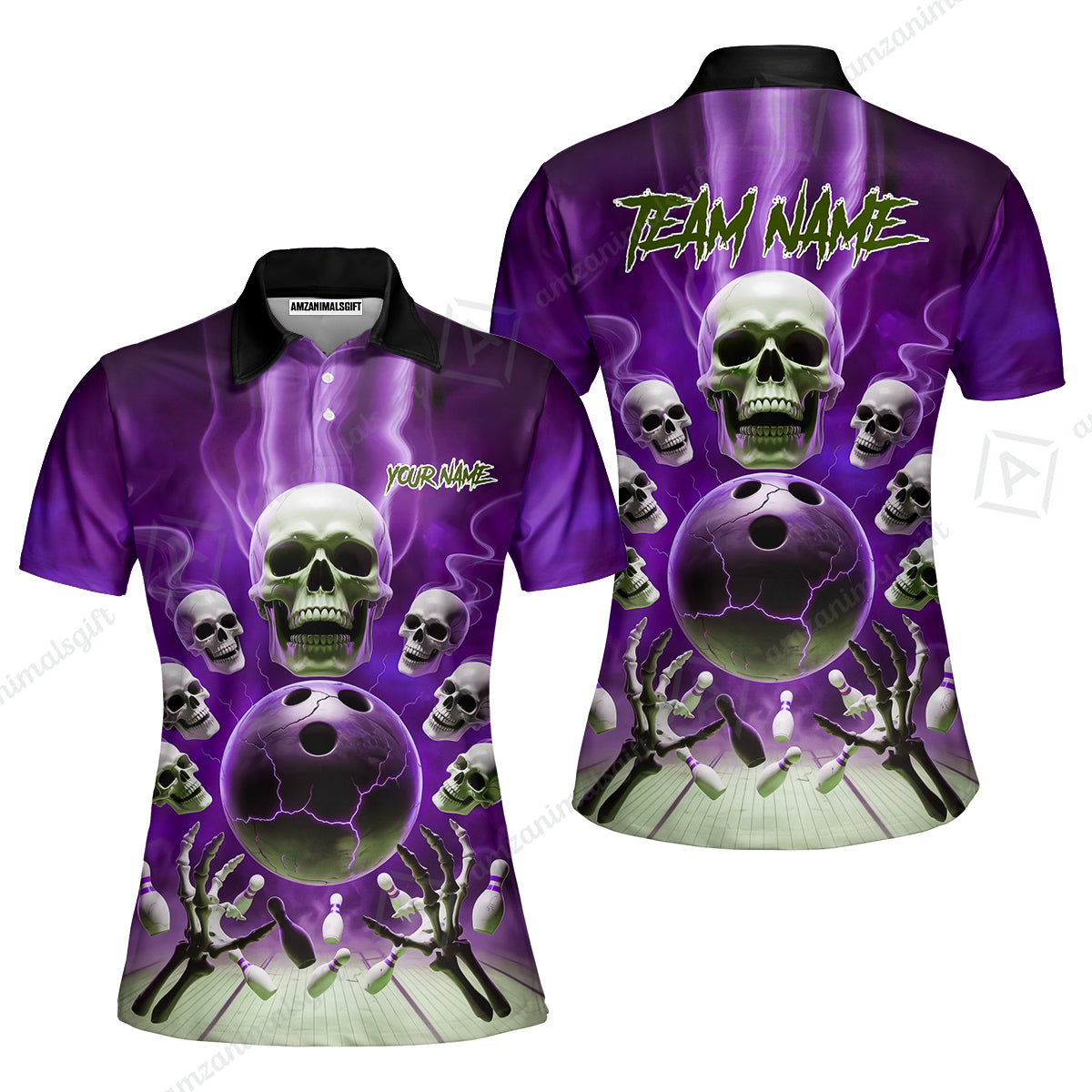 Custom Dark Fantasy Skeleton Bowling Team Jersey, Bowling Uniforms, Personalize Name And Team Name
