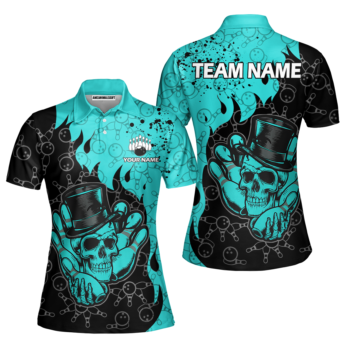 Custom Bowling Team Shirt – Skull Bowling Pattern Multicolor Personalized Jersey Bowling Uniform For League Players
