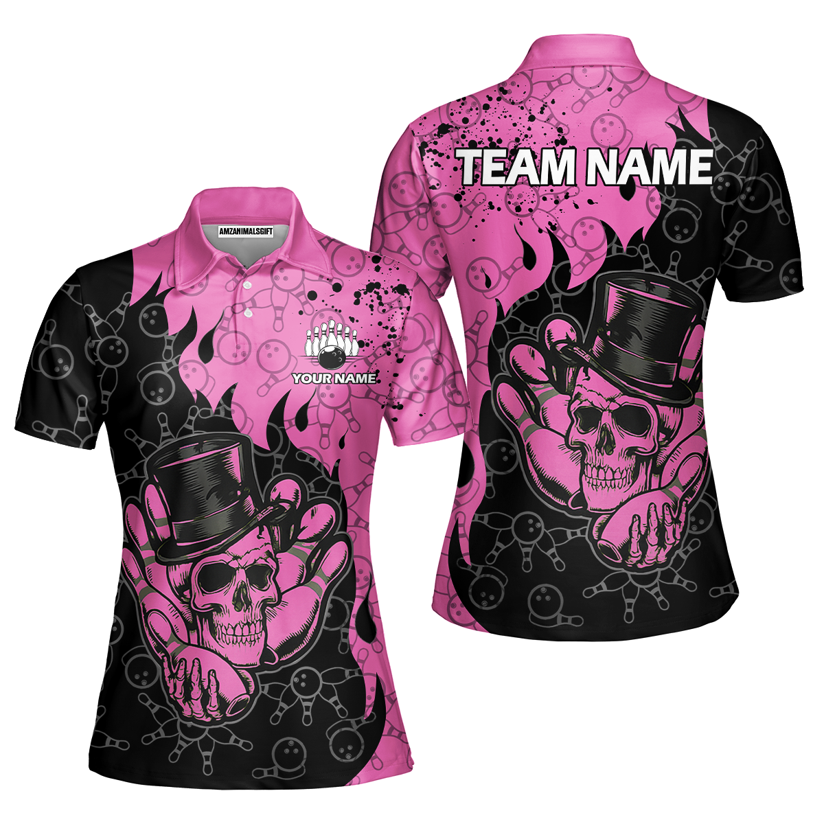 Custom Bowling Team Shirt – Skull Bowling Pattern Multicolor Personalized Jersey Bowling Uniform For League Players