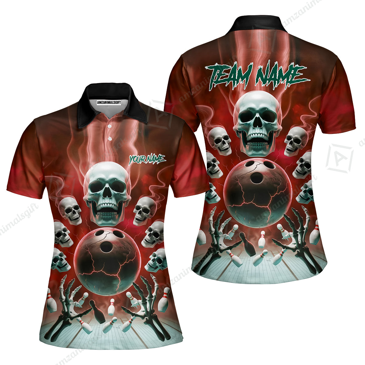 Custom Dark Fantasy Skeleton Bowling Team Jersey, Bowling Uniforms, Personalize Name And Team Name