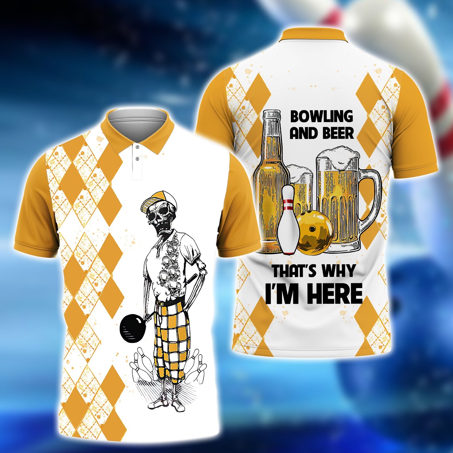Bowling Men Polo Shirt - Bowling And Beer That's Why I'm Here Bowling Polo Shirt - Perfect Gift For Friend, Family