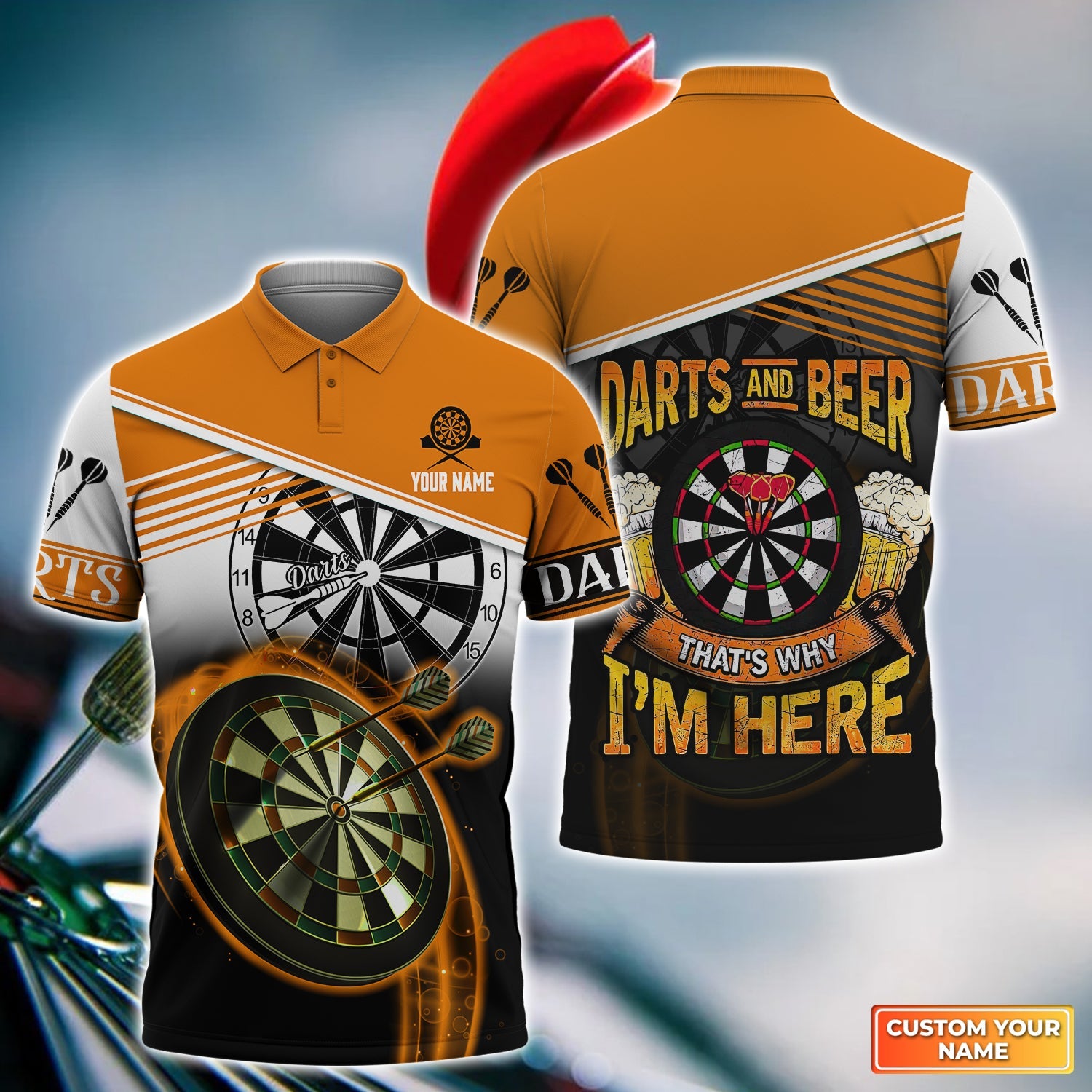 Customized Name Darts Men Polo Shirt, Darts And Beer That's Why I'm Here Personalized Darts Polo Shirt - Gift For Darts Players Uniforms, Darts Lovers