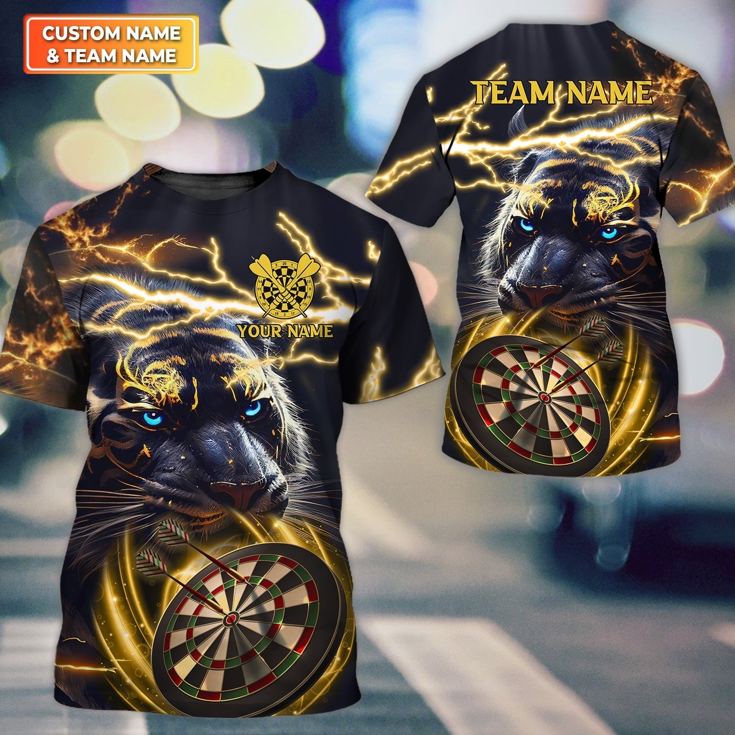 Customized Name & Team Name Darts T-Shirt, Storm Tiger Personalized For Dart Team Player T-Shirt