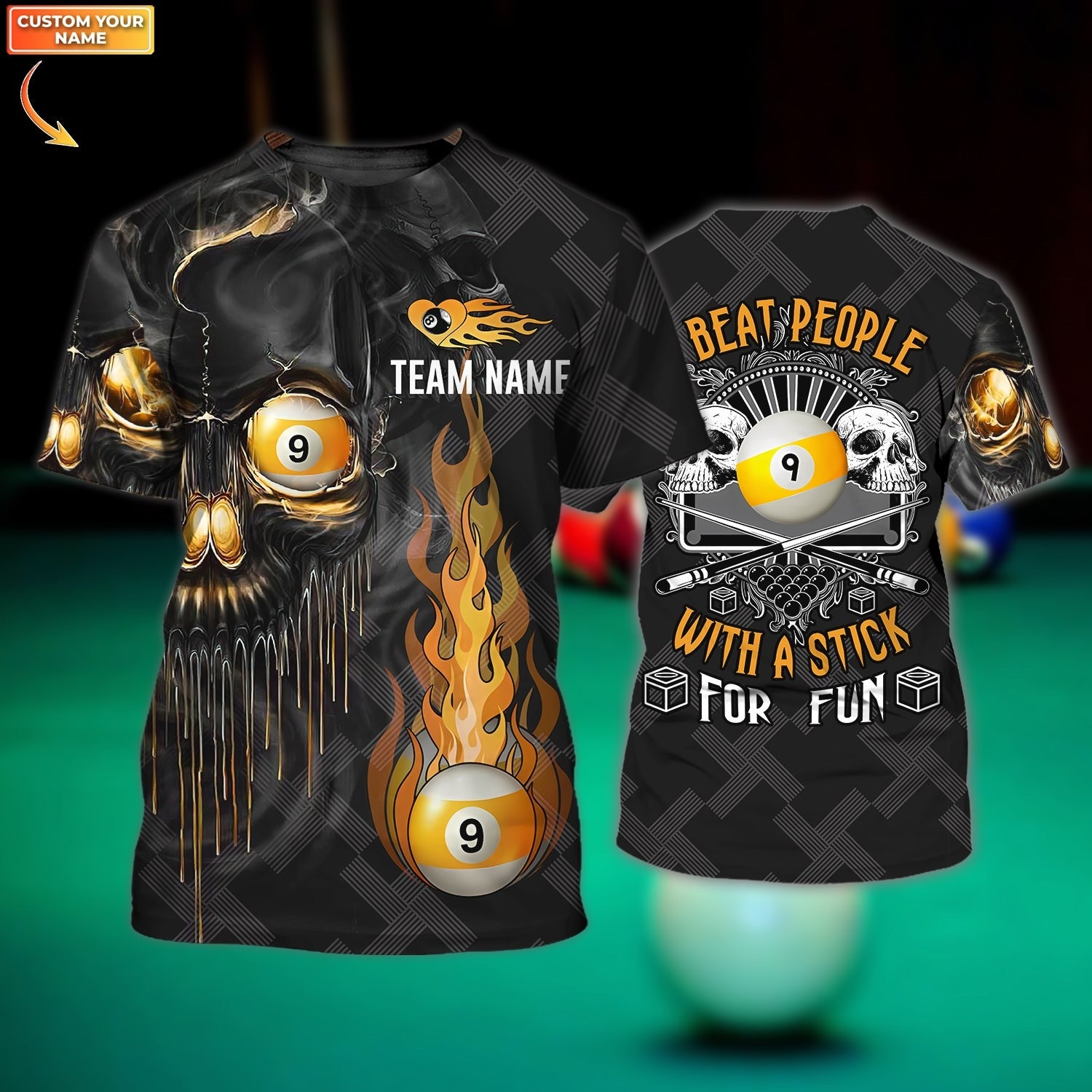 Billiards Custom T-Shirt - I Beat People With A Stick Billiards 9 Balls Personalized Billiards T-Shirt