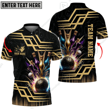 Customized Bowling Unisex Polo, Bowling And Pins Royal Multicolor Option Customized Name And Team Name For Bowling Team