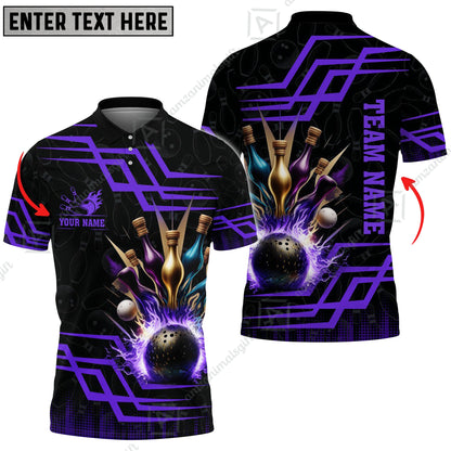Customized Bowling Unisex Polo, Bowling And Pins Royal Multicolor Option Customized Name And Team Name For Bowling Team
