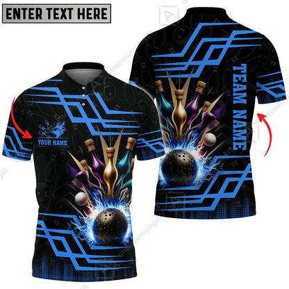 Customized Bowling Unisex Polo, Bowling And Pins Royal Multicolor Option Customized Name And Team Name For Bowling Team