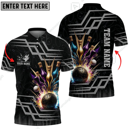 Customized Bowling Unisex Polo, Bowling And Pins Royal Multicolor Option Customized Name And Team Name For Bowling Team