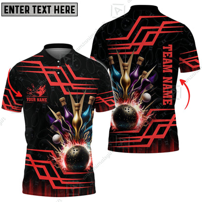 Customized Bowling Unisex Polo, Bowling And Pins Royal Multicolor Option Customized Name And Team Name For Bowling Team