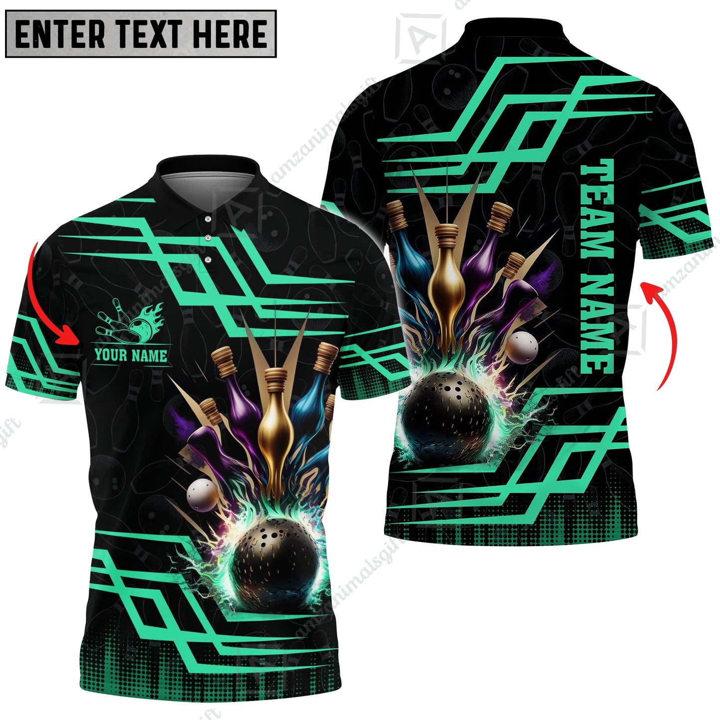 Customized Bowling Unisex Polo, Bowling And Pins Royal Multicolor Option Customized Name And Team Name For Bowling Team