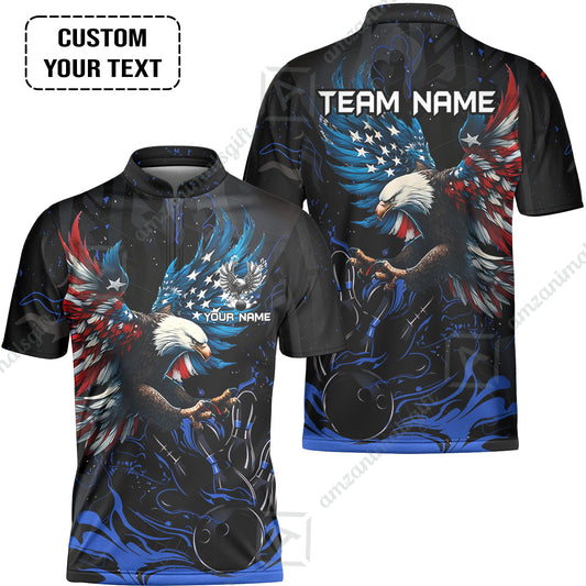 Custom Bowling Team Jerseys, Bowling uniforms Quarter-Zip Polo, Bowling Ball & Pins Almighty American Eagle Customized Name And Team Name
