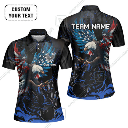 Custom Bowling Team Jerseys, Bowling uniforms Quarter-Zip Polo, Bowling Ball & Pins Almighty American Eagle Customized Name And Team Name