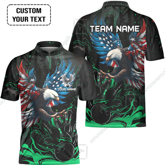 Custom Bowling Team Jerseys Almighty American Eagle, Custom Bowling Jerseys & Shirts Quarter-Zip Polo, Customized Name And Team Name