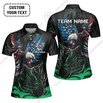 Custom Bowling Team Jerseys, Bowling uniforms Quarter-Zip Polo, Bowling Ball & Pins Almighty American Eagle Customized Name And Team Name
