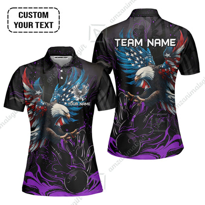 Custom Bowling Team Jerseys, Bowling uniforms Quarter-Zip Polo, Bowling Ball & Pins Almighty American Eagle Customized Name And Team Name