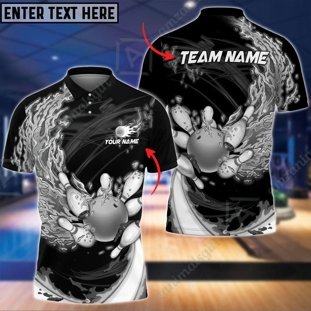 Customized Bowling Jersey Polo, Breath Of Fire Bowling And Pins 2.0 Multicolor Option Customized Name And Team Name For Bowling Team