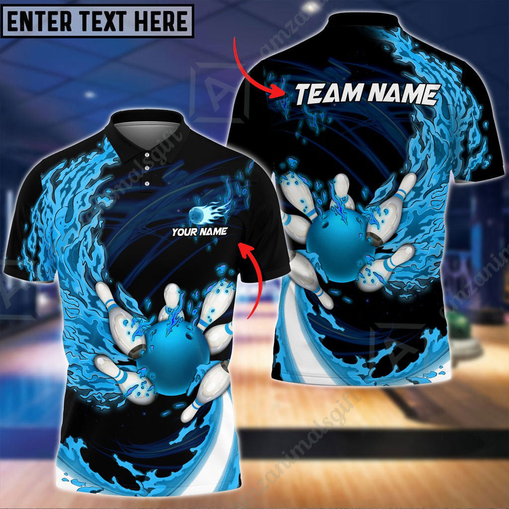 Customized Bowling Jersey Polo, Breath Of Fire Bowling And Pins 2.0 Multicolor Option Customized Name And Team Name For Bowling Team