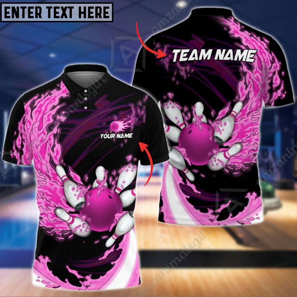Customized Bowling Jersey Polo, Breath Of Fire Bowling And Pins 2.0 Multicolor Option Customized Name And Team Name For Bowling Team
